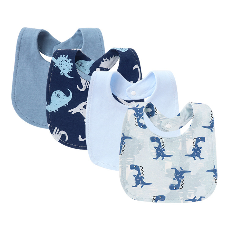 Bleu denim-bleu foncé-dinosaure-bleu clair-bavoir carré