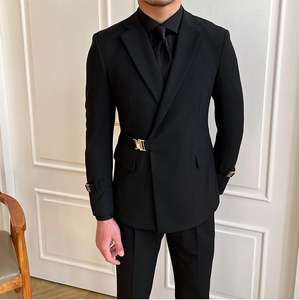 2025 costume d'affaires mince pour hommes en noir de haute qualité messieurs tenue de Banquet de mariage revers cranté Double évents bouton braguette pantalon - Product Image 2