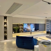 Meuble TV mural moderne en bois, pliable, avec étagères rétroéclairées par LED, base flottante, pour salon ou hôtel, console multimédia, certifié CARB