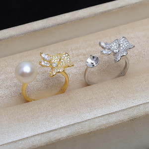 Bague ouverte en argent S925, papillon, réglable, 7-10 doigts, tendance et élégante, incrustation de perles avec support vide JG5226 - Product Image 4