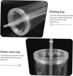 Gobelet en acrylique à double paroi 24oz, transparent, pour boissons froides, pré-percé, avec paille et couvercles - Product Image 4