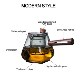 Théière en <span class=keywords><strong>verre</strong></span> de style japonais, machine à thé spéciale pour four électrique en argile, pot à poignée latérale résistant à la chaleur avec poignée en bois - Product Image 6