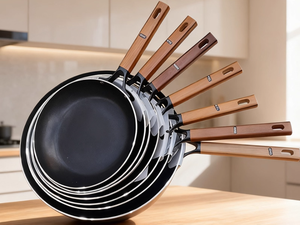 Nhôm không dính Pan với tay cầm bằng gỗ cho Bếp cảm ứng và bếp gas không khói nấu ăn Pan bít tết Frying Pan - Product Image 3