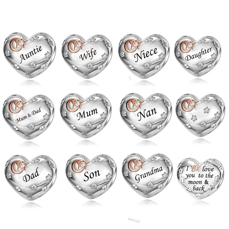 Fit Original Charms Bracelets For Women Jewelry Making 925 Sterling Silver I Love You To To The Moon And Back Heart Beads