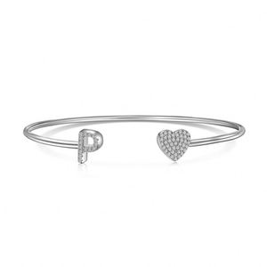 Dylam P Letter Cuff <b>Bracelet</b> <b>Love</b> Heart <b>Bracelet</b> Alphabet 5A Zirconia Cuff Bangle Expandable <b>Bracelets</b> for Women Girls Birthday - Product Image 1