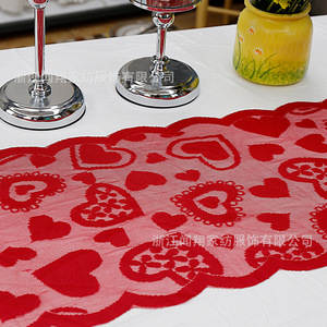 Valentine's Day Red Heart Shaped Lace Table Runner Polyester Rectangle Party Decoration 33x183cm - Product Image 4