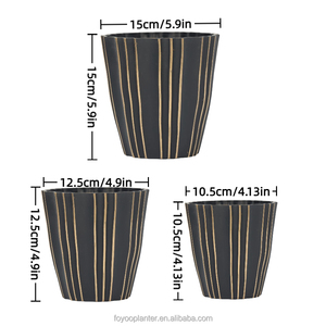 Foyooplanter Macetas de plástico PP chapadas en oro de rayas verticales de varios tamaños, con diseño superpuesto y orificios de drenaje - Product Image 3