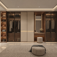 Armoire contemporaine portable et réglable en contreplaqué avec verre teinté pour chambre de villa de luxe