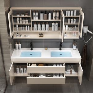 Modern LED Wall Mounted <strong>Vanity</strong> Mirror Single Sink Bathroom Cabinet Lacquer Finish Plywood <strong>Case</strong> for Hotels Home Use Ceramic Bath - Product Image 6