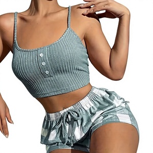Women's 2-Piece Eco-Friendly Polyester/Cotton Lounge Set V-Neck Cami Floral Printed Sleeveless Shorts Elastic Waist Casual - Product Image 4