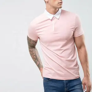 गुलाबी Pima कपास नरम गोल्फ पोलो शर्ट बांस फाइबर आदमी पोलो टी शर्ट