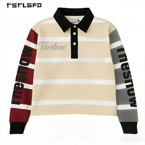 Polo de rugby patchwork colorblock déstructuré à rayures, jersey à manches longues, personnalisation haut de gamme OEM ODM Streetwear - Product Image 4