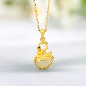 S925 argento placcato oro Hetian ciondolo collana cigno clavicola femminile catena gioielli regalo