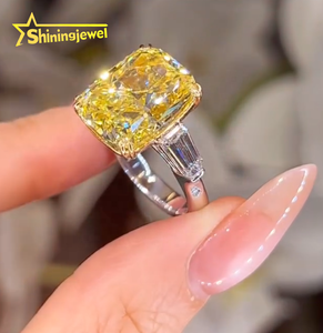 Anello di diamanti con taglio a cuscino allungato personalizzato 3ct, diamante giallo intenso, 10K 14K 18K, certificato - Product Image 2