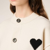 Fabricants de tricots OEM de Chine Bouton personnalisé Femmes Tricot Paris Coeur Jacquard Laine Mérinos Cardigan à col rond pour les femmes