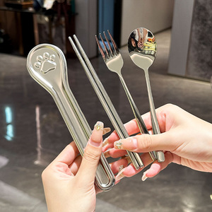 ชุดช้อนส้อมตะเกียบสแตนเลส 304 ชุดช้อนส้อมแบบพกพาสำหรับตั้งแคมป์นักเรียนผู้ใหญ่ - Product Image 4