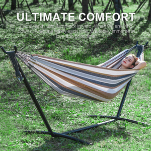 Hamac double d'extérieur pour jardin et terrasse, structure en acier robuste, capacité de 150 kg, sac de transport en nylon portable, pour 1 personne, gain de place - Product Image 2