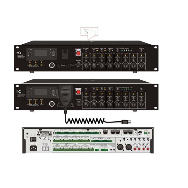 VA-6200MA Voice Alarm System 8 Channel 500W Amplifier Emergency Microphone Integrated 8 Zones a + B Independent Dual Speaker