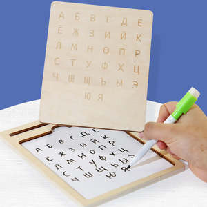 Enfants apprentissage jouet en bois russe <span class=keywords><strong>arabe</strong></span> <span class=keywords><strong>tableau</strong></span> d'écriture enfants stylo contrôle formation en bois planche à dessin jouets éducatifs en bois - Product Image 5