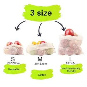Cheap Eco Friendly Reusable Organic Cotton Mesh Drawstring <b>Mini</b> Tote Bag Customizable Size Custom Logo for Vegetables Packaging - Product Image 1