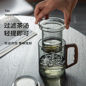 Tasse à thé portable en verre borosilicate résistant aux hautes températures avec couvercle, infuseur et poignée en bois - Product Image 5