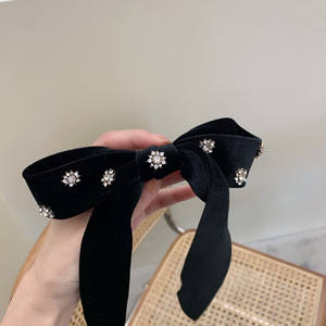 Pinza para el pelo de terciopelo de color liso con lazo, pasador con lazo de flor de cristal, pasador francés con lazo de cinta, pinza de resorte - Product Image 4