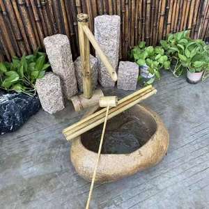 Fontaine d'eau d'extérieur en pierre naturelle, en bambou - Product Image 4