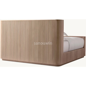 <span class=keywords><strong>Lit</strong></span> contemporain à panneaux cannelés avec coins arrondis et tête de <span class=keywords><strong>lit</strong></span> aspect lin - un chef-d'œuvre moderne et écologique - Product Image 2