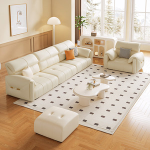 Italian minimalist cream style genuine leather <b>sofa</b>, elephant ear design, top-grain leather straight couch for <b>small</b> living room - Product Image 3