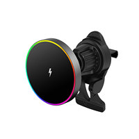 Support de charge magnétique sans fil réglable pour grille d'aération de voiture avec lampe d'ambiance RGB et chargeur sans fil 15W pour iPhone 18 17 16 Pro Max