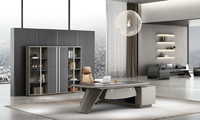 Bureau d'ordinateur en forme de L moderne en panneaux de bois, de haute technologie, pour PDG, dirigeant, cadre supérieur