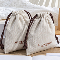 Sac à cordon de style minimaliste, recyclable, à motif chevrons, en coton et lin, pour ornements, sac anti-poussière à cordon