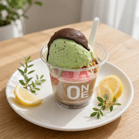 Gobelets à glace en PET recyclé de 95 mm et 250 ml, gobelets à dessert en plastique transparent avec couvercles et cuillères, logo personnalisé pour yaourt glacé et sundae