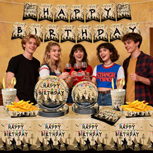Set di Stoviglie Usa e Getta per Feste a Tema Cartoni Animati Retrò, con Piatti, Bicchieri, Tovaglioli e Posate in <span class=keywords><strong>Carta</strong></span>. - Product Image 4