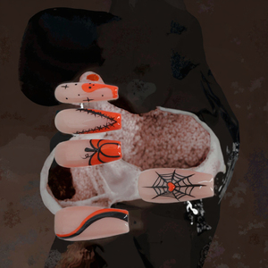 Faux ongles Halloween à presser, forme amande, en acrylique, couvrance totale, réutilisables, motifs prédéfinis pour doigts - Product Image 3
