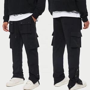 Baggy Mens Streetwear Side Pockets Technical Stretch <strong>Popper</strong> Detail Cargo Pants Wholesale Custom Blank Nylon Cargo Pants for Men - Product Image 1