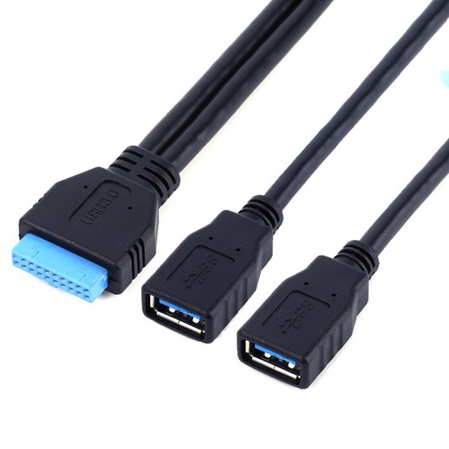 20Pin IDC to Dual USB-A Female High-Speed Extension Cable USB3.0 Front Panel Header Adapter Wire 0.5M