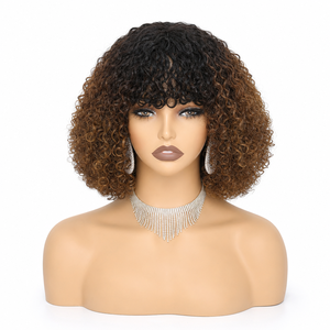 Letsfly $53 14inch <b>Bob</b> Human Hair <b>Wig</b> 280% Density Pixie Curly With Bang <b>Wig</b> 14inch Machine Non Lace Wholesale Factory 250gram - Product Image 3