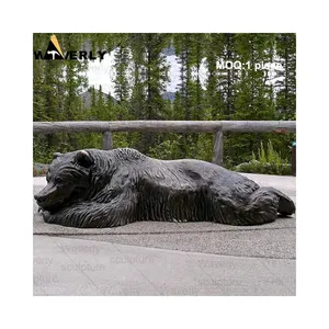 흔들리는 금속 황동 동물 조각 사용자 정의 디자인 야외 대형 청동 누워 지상 곰 동상 조각 판매