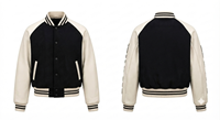 Blouson universitaire en laine noire avec manches en cuir PU, broderie plate en chenille WALK OFF, style baseball, col montant, hiver, OEM
