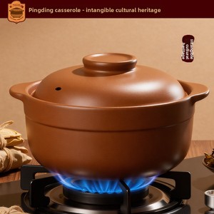 Casserole en terre cuite non émaillée Pingding avec couvercle en argile, pot domestique spécifique aux cuisinières à gaz pour mijoter soupes et ragoûts, en terre cuite - Product Image 2