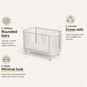 Lit bébé ovale en bois massif, multifonctionnel, réglable en hauteur, blanc, design moderne, pour hôpital, école, chambre à coucher - Product Image 3