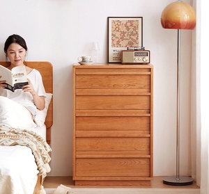 <span class=keywords><strong>Commode</strong></span> étroite à 5 <span class=keywords><strong>tiroirs</strong></span> <span class=keywords><strong>en</strong></span> chêne massif, style moderne minimaliste, avec <span class=keywords><strong>tiroirs</strong></span> cannelés et pieds coniques, pour chambre à coucher - Product Image 1