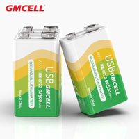 Batería de Iones de Litio Recargable GMCELL de 500mAh y 9V con USB Tipo-C, Multiprotección, Venta al por Mayor para Multímetro, Detector de Humo, Pedal de Guitarra