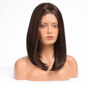 Peluca sintética de longitud media marrón FTL007, cabello natural, peluca a rayas rojas y marrones, peluca de encaje resistente al calor para uso diario para mujer - Product Image 4