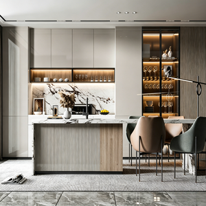 <span class=keywords><strong>Cuisine</strong></span> élégante et minimaliste BALOM, blanche, avec vitrine à verres à vin, crédence en carreaux noirs, ameublement de <span class=keywords><strong>cuisine</strong></span> résidentiel. - Product Image 5