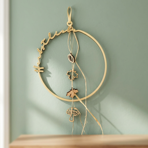 Corona redonda de metal hecha a mano con hojas de otoño y decoración de setas para el Día de Acción de Gracias, estilo rústico - Product Image 1