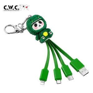 Promo Gift Custom Design Head Cover Panda Pixel Art Pvc Multi Type C Usb 3 In 1 Phone Charging Cable