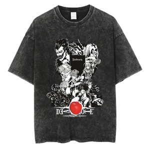 T-shirt lavata in stile retrò Harajuku, T-shirt con stampa anime <span class=keywords><strong>Death</strong></span> <span class=keywords><strong>Note</strong></span>, top streetwear oversize in cotone alla moda - Product Image 2