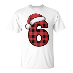 T-shirt classique à carreaux numéro 6, design chapeau de Noël, taille adulte unisexe - Product Image 1